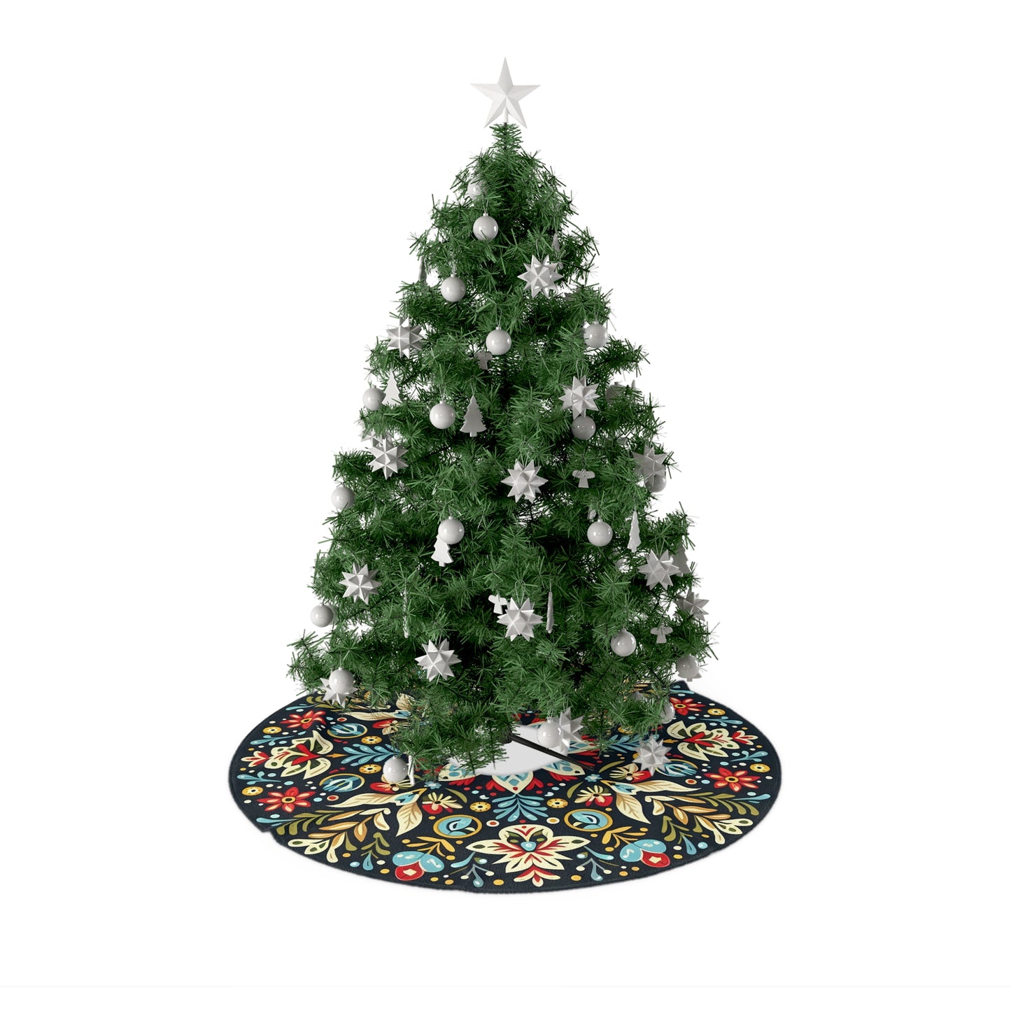 Christmas Tree Skirt Folk Art Mandala (Dark)