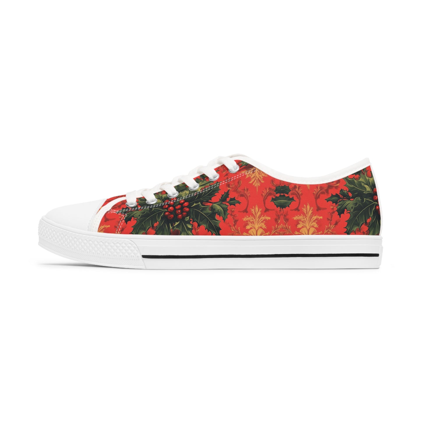 Women's Low Top Sneakers in Pointsetta Christmas pattern