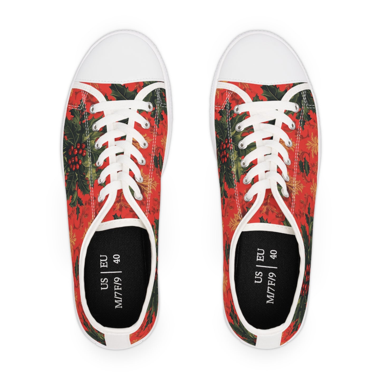 Women's Low Top Sneakers in Pointsetta Christmas pattern