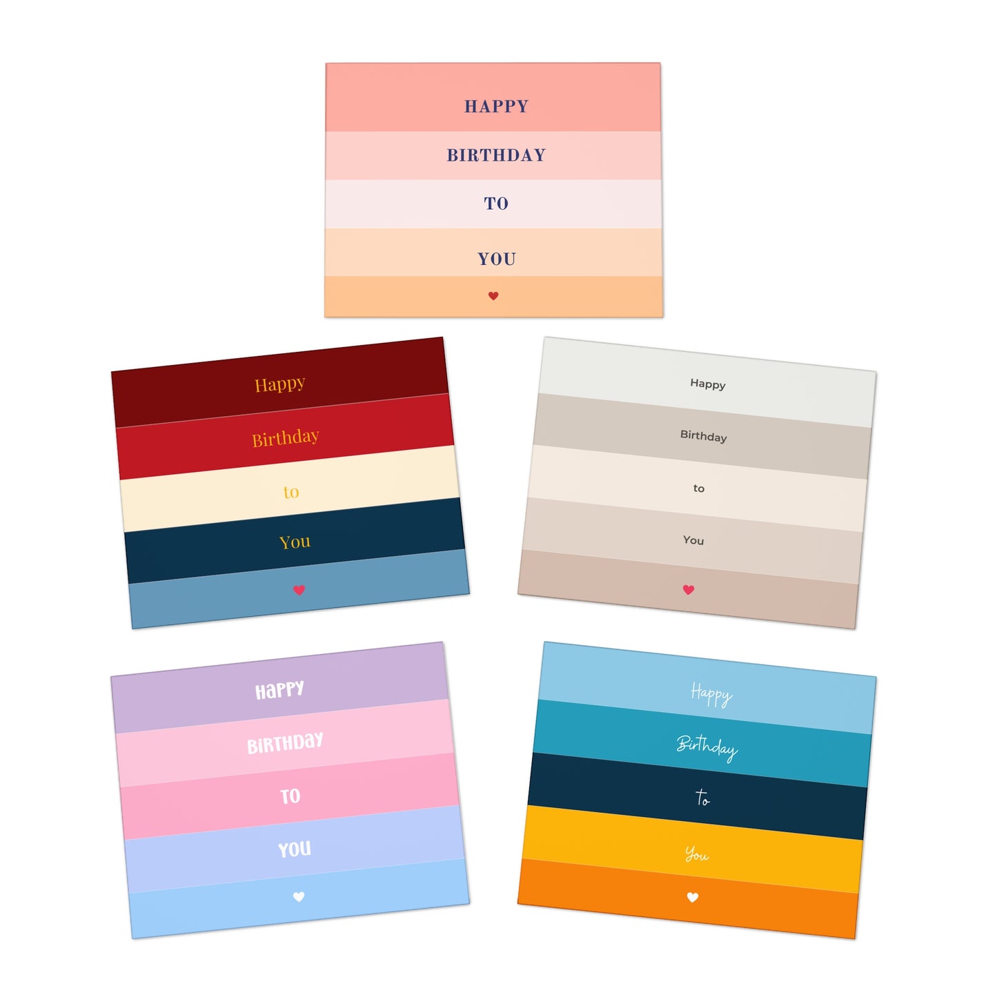 Colorful Stripe Birthday Cards (5-Pack)