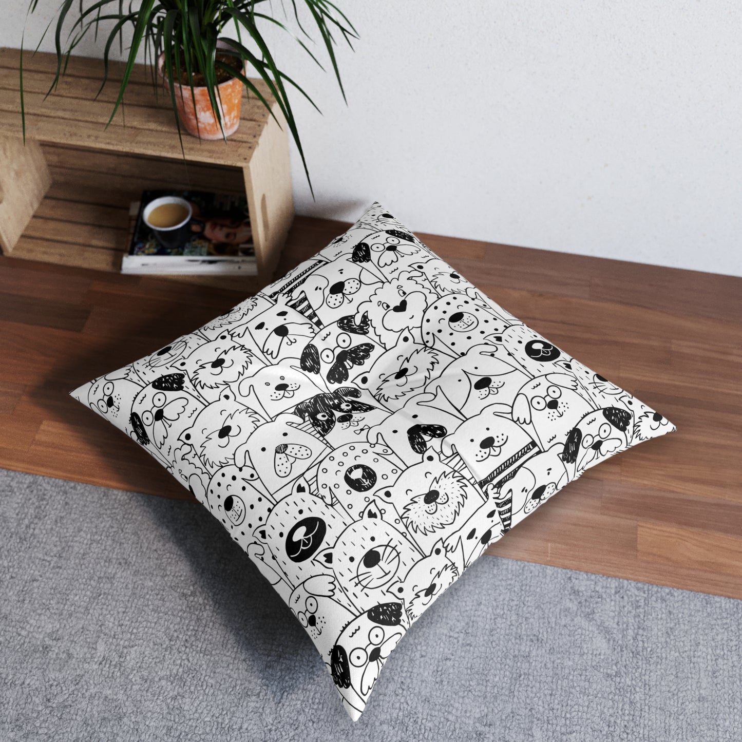 Tufted Square Floor Pillow in Dog gone It