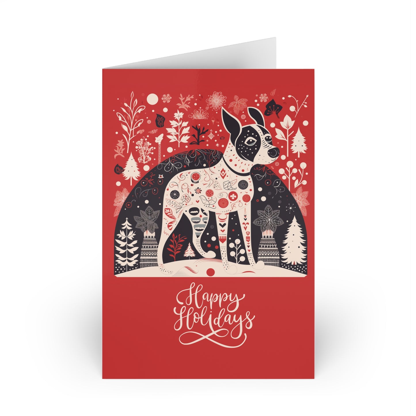 Boston Terrier Folk Christmas Card