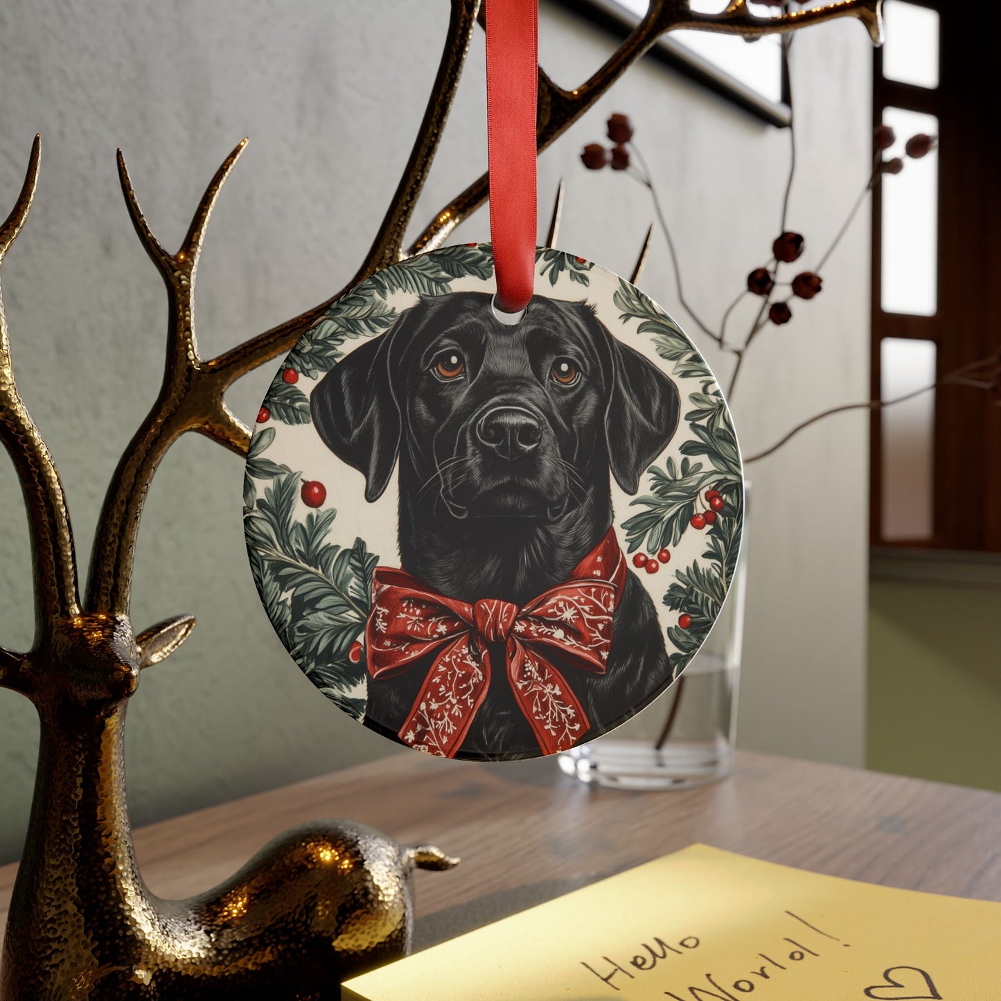 Black Labrador Acrylic Ornament with Ribbon