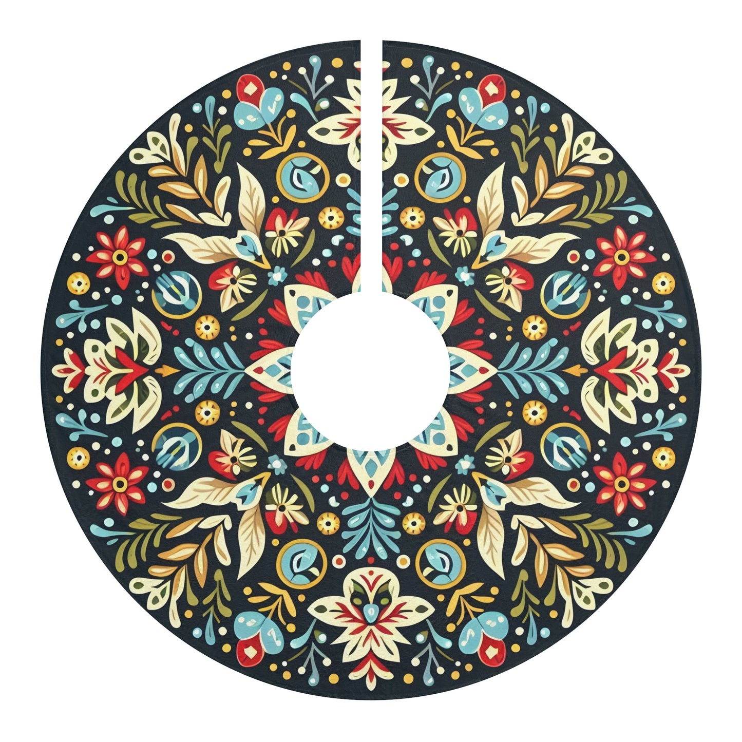 Christmas Tree Skirt Folk Art Mandala (Dark)