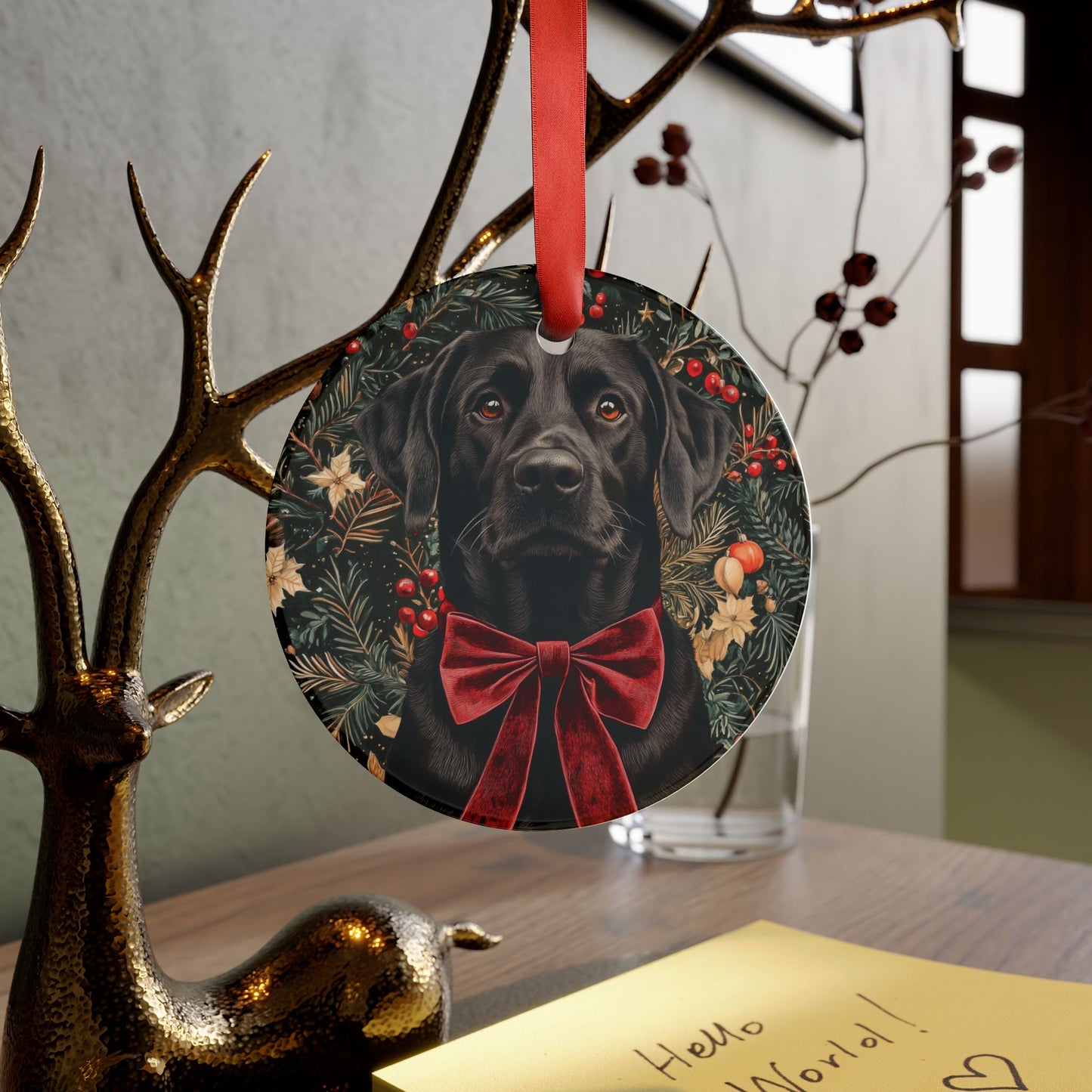 Black Labrador Acrylic Ornament with Ribbon