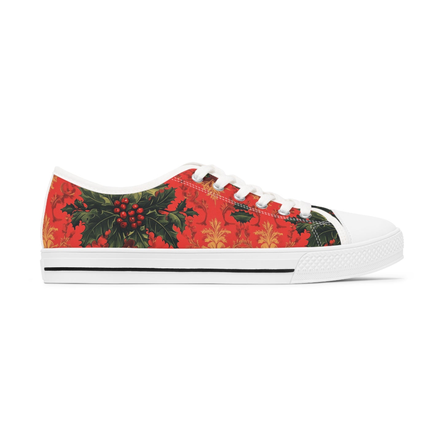 Women's Low Top Sneakers in Pointsetta Christmas pattern