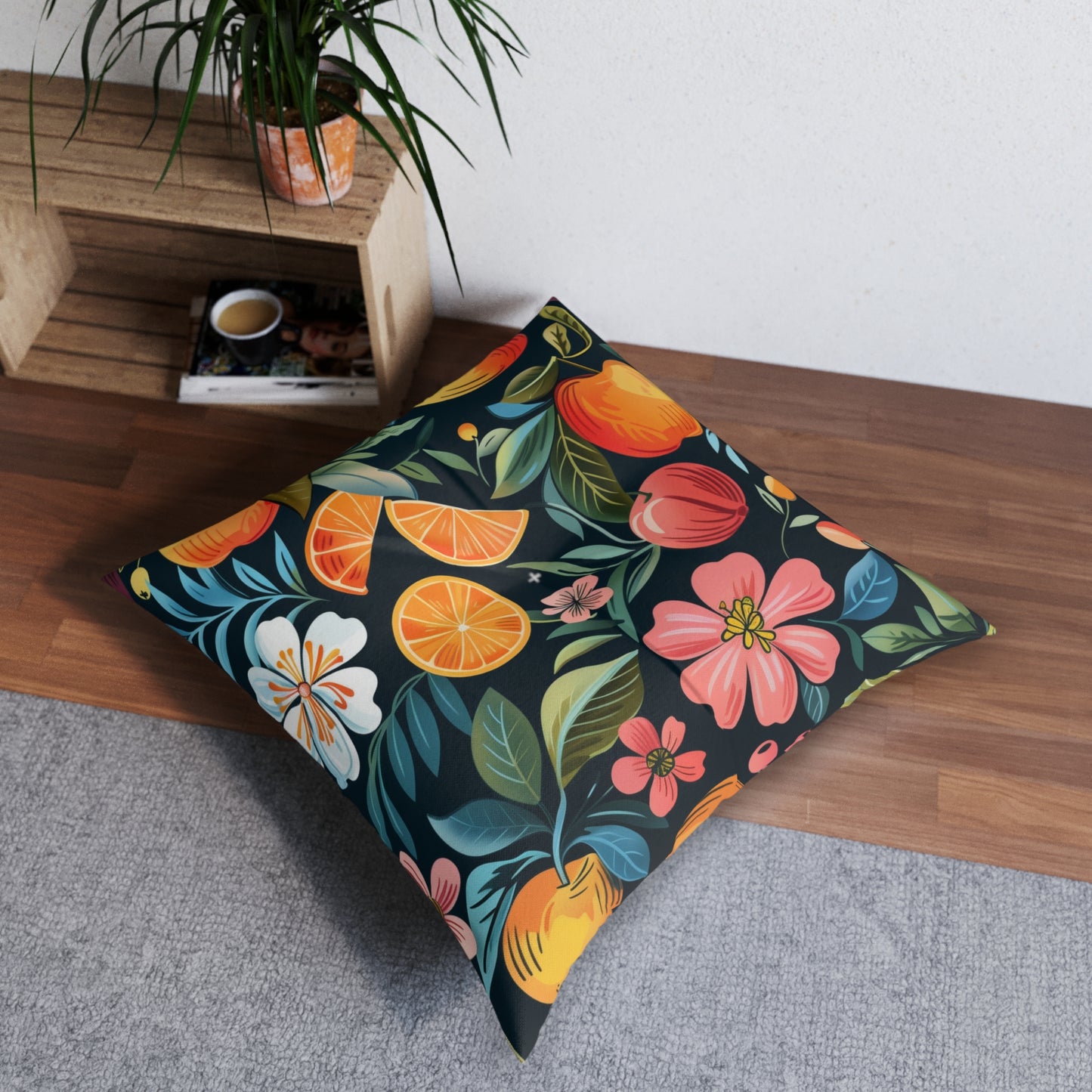 Tufted Square Floor Pillow in Tutti Frutti