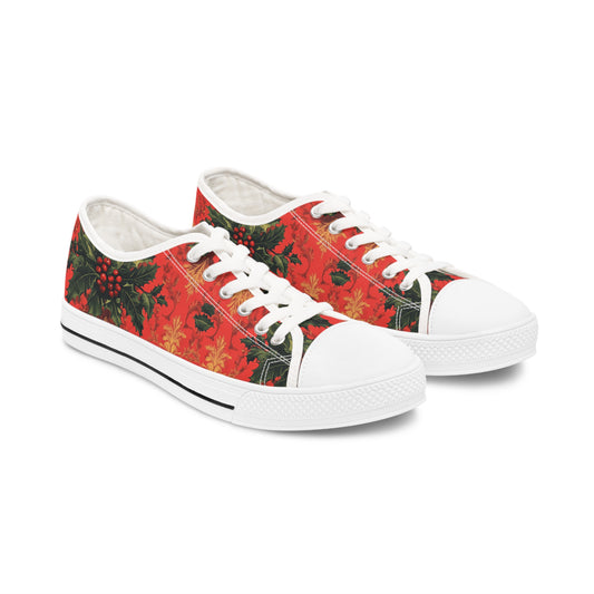 Women's Low Top Sneakers in Pointsetta Christmas pattern