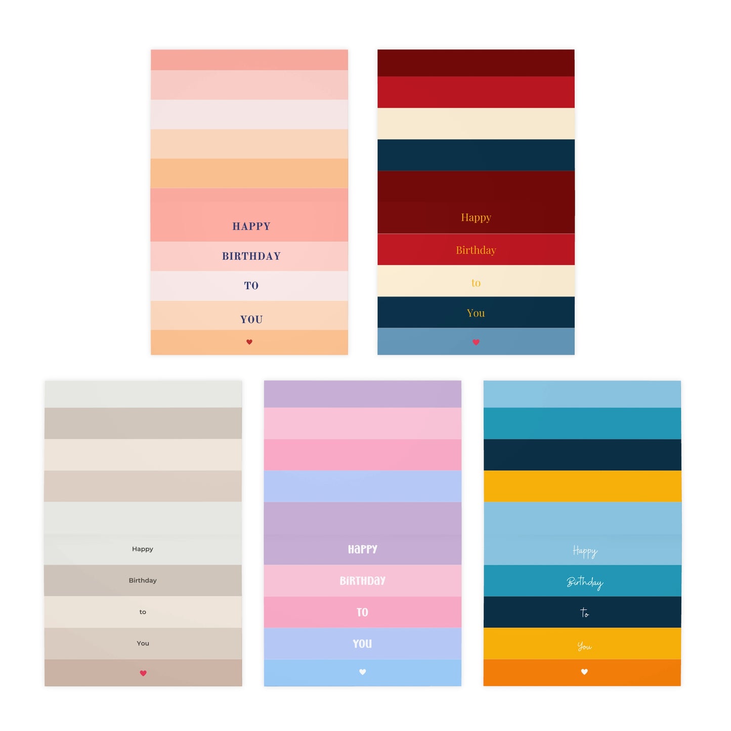 Colorful Stripe Birthday Cards (5-Pack)